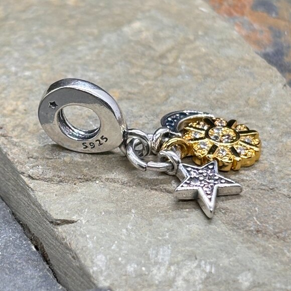 Celestial Triple Dangle Bracelet Charm - S925 Sterling Silver Fits Pandora - Picture 3 of 4